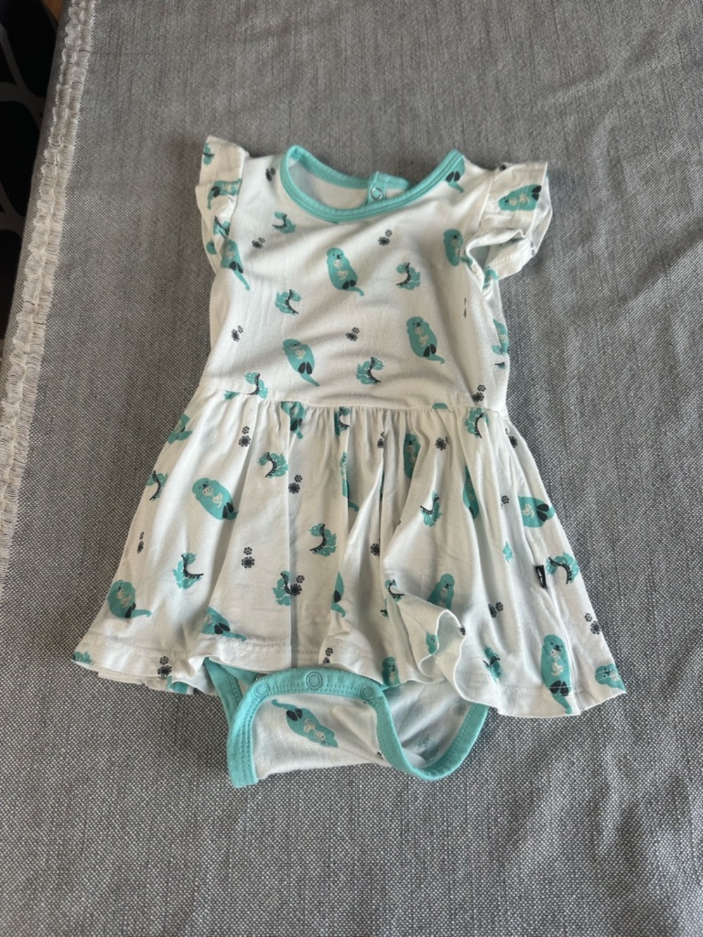 Kyte BABY White Dress with Teal Seal Print